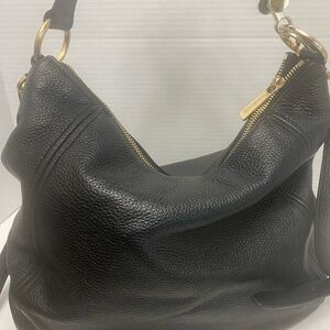 Michael Kors Fulton Black Leather Hobo Bag with Gold Accents shoulder & XBody